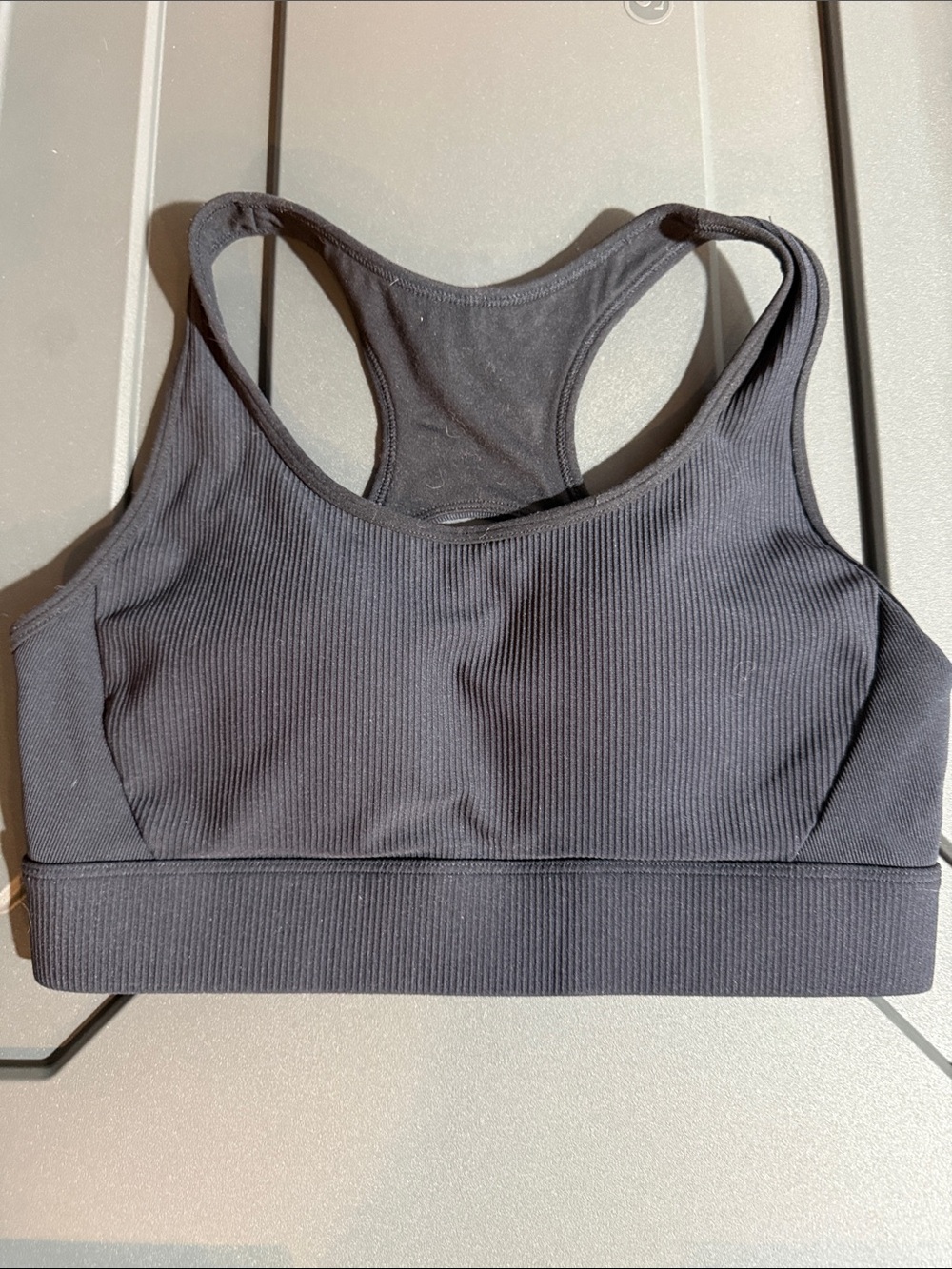 Ribbed Racerback Sports Bra - Black